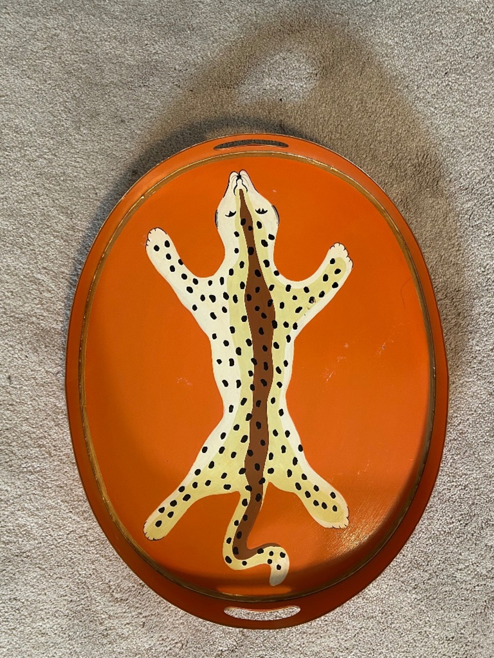 Dana Gibson Orange Leopard Oval Tray